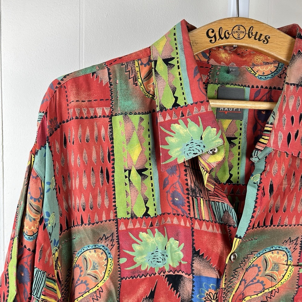 Haupt Hawaiian‎ Shirt Mens XXL Paisley Floral Allover Print Short Sleeve 90s